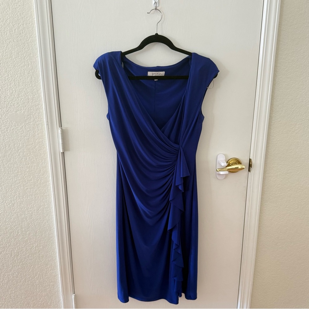 Blue Draped Sheath Dress by Kasper